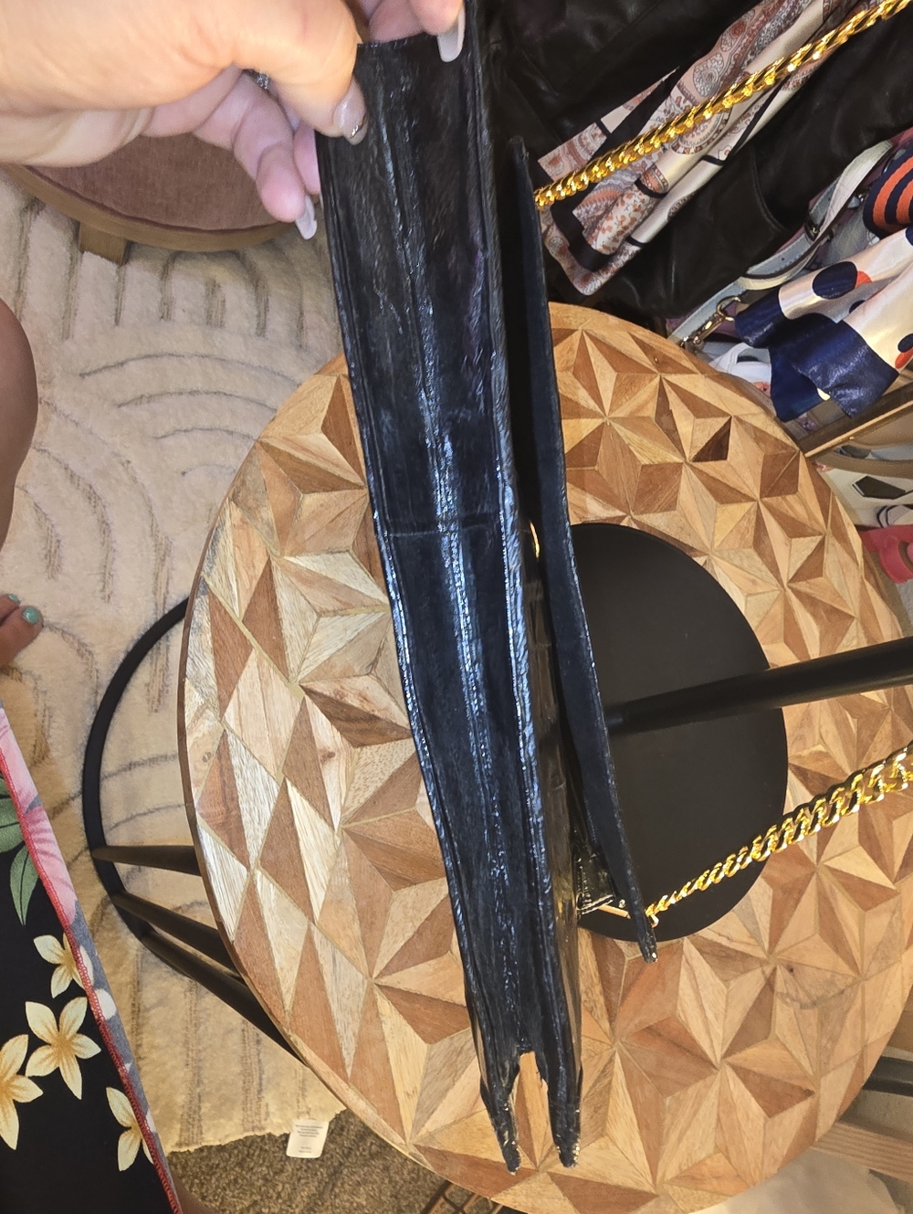 Victory Black Quilted Chain-Handle Shoulder Bag/Clutch 100% Eel Skin - Picture 11 of 14